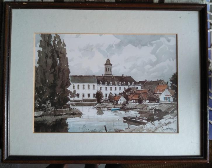 Drongen - Ingekaderde afdruk (?) - Herman Verbaere, Antiek en Kunst, Kunst | Schilderijen | Klassiek, Ophalen of Verzenden