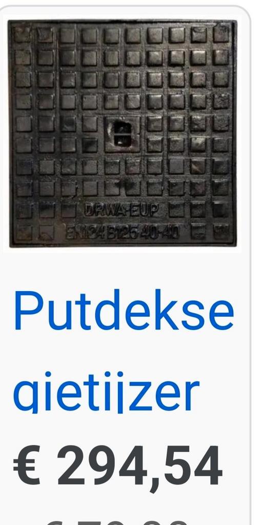 Groot gietijzeren putdeksel
De afbeelding toont, Doe-het-zelf en Bouw, Metalen, Zo goed als nieuw, Ophalen of Verzenden