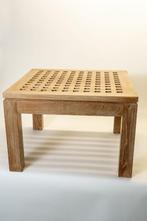 2 teakhouten bijzettafels, Ophalen, Minder dan 45 cm, Vierkant, 55 tot 75 cm