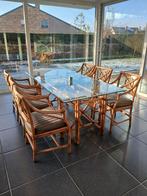 Glazen tafel met 6 stoelen in rotal stijl, Huis en Inrichting, Ophalen, 50 tot 100 cm, Vijf personen of meer, 150 tot 200 cm