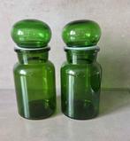 Set van 2 grote vintage groene glazen potten 22 cm, Antiek en Kunst, Ophalen of Verzenden