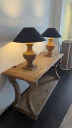 Elegante eiken Flamant sidetable met 2 tafellampen, Huis en Inrichting, Tafels | Sidetables, Ophalen, Eikenhout, Zo goed als nieuw