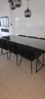 Zwarte marmerlook tafel met glasplaat, Sport en Fitness, Biljarten en Poolen, Ophalen, Zo goed als nieuw