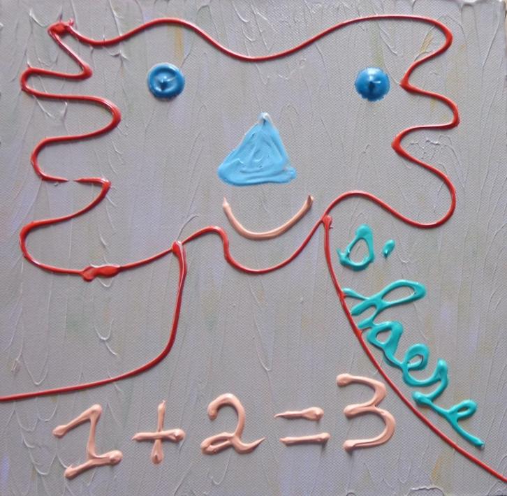 HANNES D'HAESE / 1 + 2 = 3 / OLIEVERF DOEK / 30x30x4cm CHASS, Antiek en Kunst, Kunst | Schilderijen | Modern, Ophalen of Verzenden