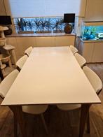 Witte eettafel met 6 stoelen, Huis en Inrichting, Tafels | Eettafels, Ophalen, 50 tot 100 cm, Zo goed als nieuw, Vijf personen of meer