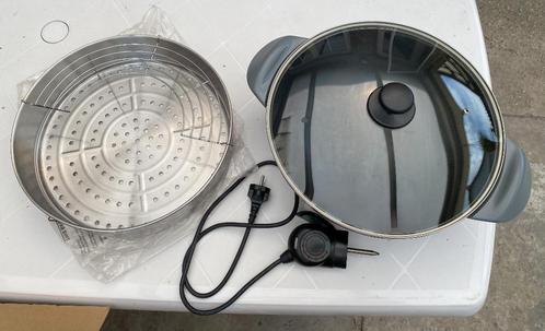Elektrische wok met stoomschaal, Huis en Inrichting, Keuken | Potten en Pannen, Gebruikt, Wok, Aluminium, Ophalen