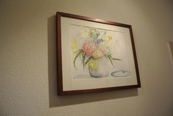 Aquarel Ellen 1968 Bloemstilleven Gevar.  Hortensia’s beschikbaar voor biedingen