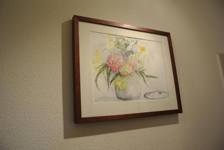 Aquarel Ellen 1968 Bloemstilleven Gevar.  Hortensia’s, Antiek en Kunst, Kunst | Schilderijen | Klassiek, Ophalen of Verzenden