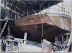 Schilderijtje boot in opbouw, Antiek en Kunst, Kunst | Schilderijen | Klassiek, Ophalen of Verzenden