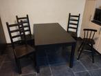 Donkerbruine keukentafel met 4 stoelen, 100 à 150 cm, Rectangulaire, Autres essences de bois, 50 à 100 cm
