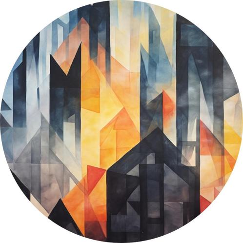 Kubistische huizen in kleurrijke abstractie Muurcirkel 60x6, Huis en Inrichting, Woonaccessoires | Schilderijen, Tekeningen en Foto's