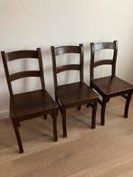 -3 stevige houten stoelen, Huis en Inrichting, Stoelen, Drie, Gebruikt, Ophalen of Verzenden, Bruin