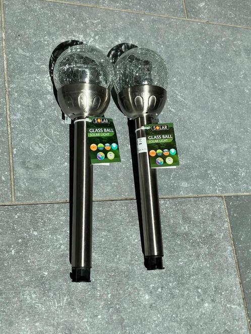 2 x Glass Ball Solar Light, Tuin en Terras, Buitenverlichting, Nieuw, Vloerlamp, Glas, Zonne-energie, Led, Ophalen of Verzenden