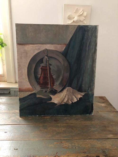 VINTAGE SCHILDERIJ OLIE OP DOEK CANVAS SCHELP, Antiek en Kunst, Kunst | Schilderijen | Klassiek, Ophalen of Verzenden