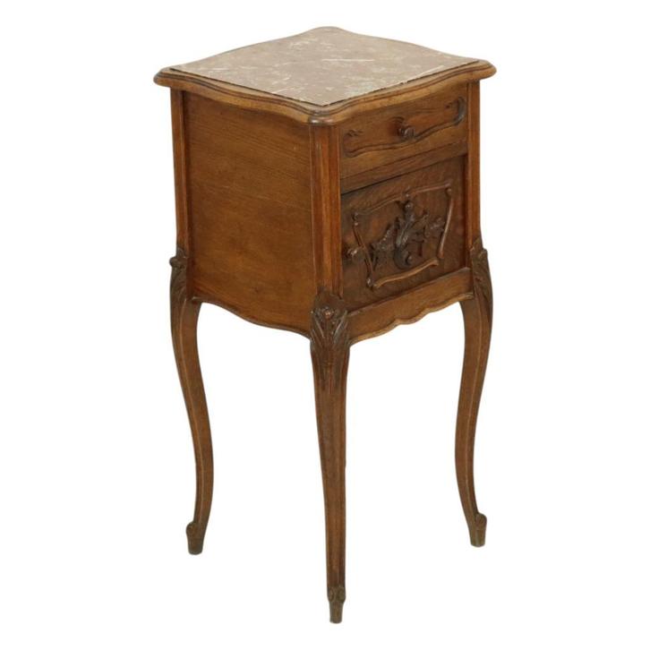 Antieke Nachtkast Eikenhout Rood Marmer Louis Quinze Stijl, Antiek en Kunst, Antiek | Meubels | Kasten, Ophalen