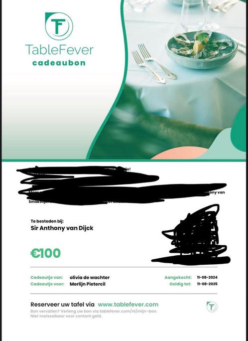 Cadeaubon Restaurant Sir Anthony Van Dijck, Tickets en Kaartjes, Kortingen en Cadeaubonnen