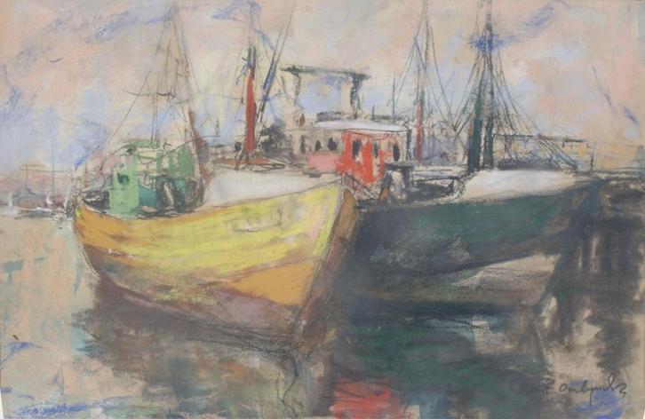 Gaston Oorlynck (1909-1989): Vissershaven (53 x 43 cm), Antiek en Kunst, Kunst | Schilderijen | Klassiek, Ophalen of Verzenden