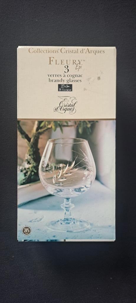 Set de 3 verres à cognac Cristal d'Arques Fleury, Collections, Verres & Petits Verres, Enlèvement ou Envoi