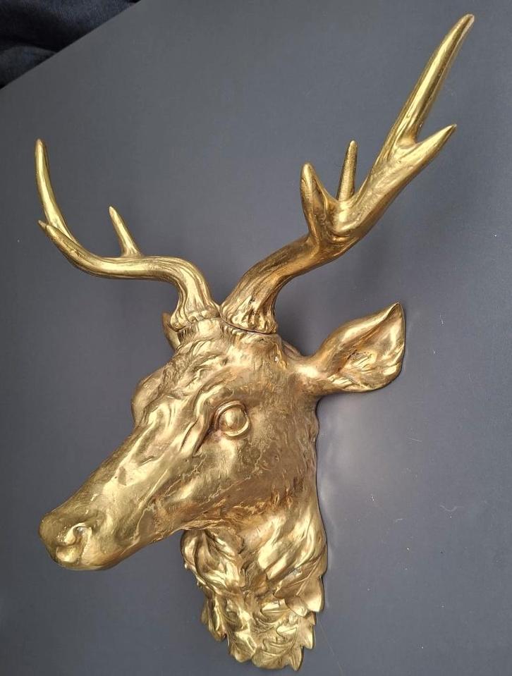 Tête de cerf et bois de cerf en laiton, tenture murale, 8 kg, Antiquités & Art, Art | Sculptures & Bois, Enlèvement ou Envoi