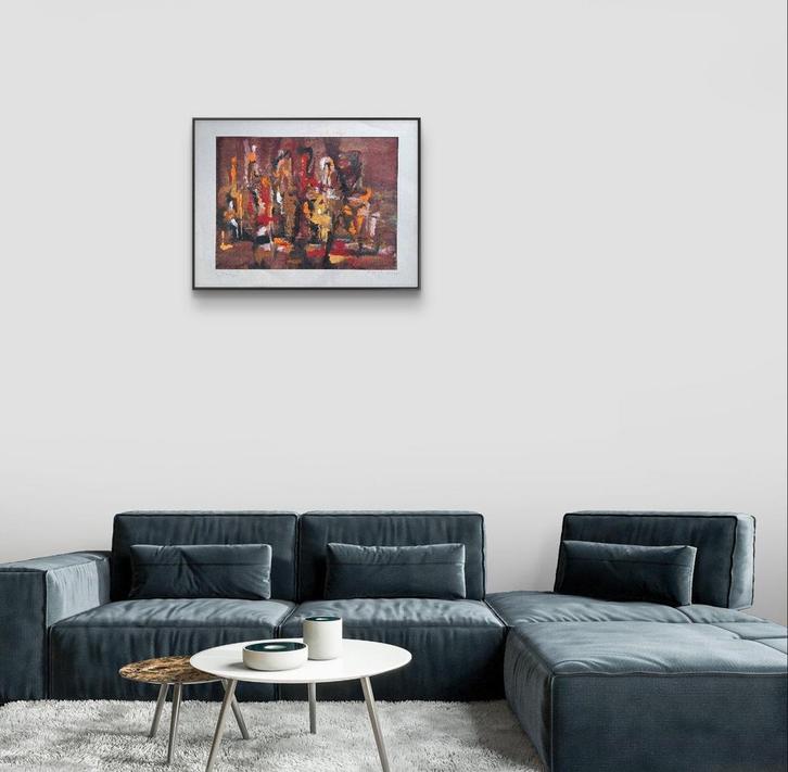 Abstract modern kunstwerk uit 1974 - gesigneerd, Antiek en Kunst, Kunst | Schilderijen | Abstract, Ophalen of Verzenden