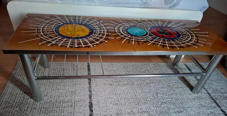 Salontafel vintage, Huis en Inrichting, Tafels | Sidetables, Gebruikt, 25 tot 50 cm, 100 tot 150 cm, Rechthoekig, Metaal, Ophalen