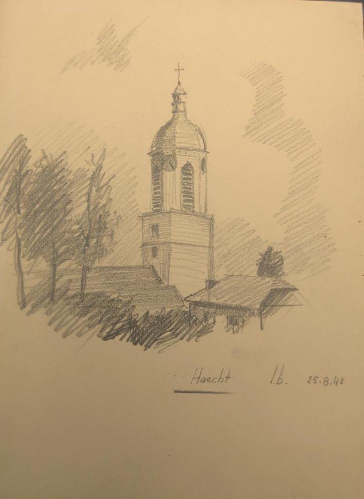 Tekening L. Boschmans - Haacht St. Remigiuskerk, Antiek en Kunst, Kunst | Schilderijen | Klassiek, Ophalen of Verzenden