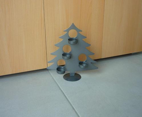 Donkergrijze metalen kerstboom windlicht theelichtjeshouder, Huis en Inrichting, Woonaccessoires | Kandelaars en Kaarsen, Ophalen of Verzenden