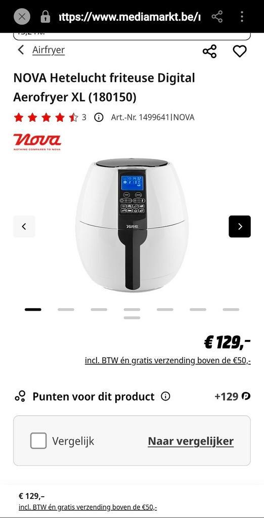 Nova hetelucht, Electroménager, Friteuses à air, Comme neuf, Enlèvement ou Envoi