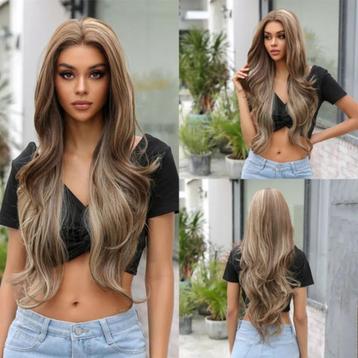 Swiss lace pruik met zeer lang blond bruin haar Hailey beschikbaar voor biedingen