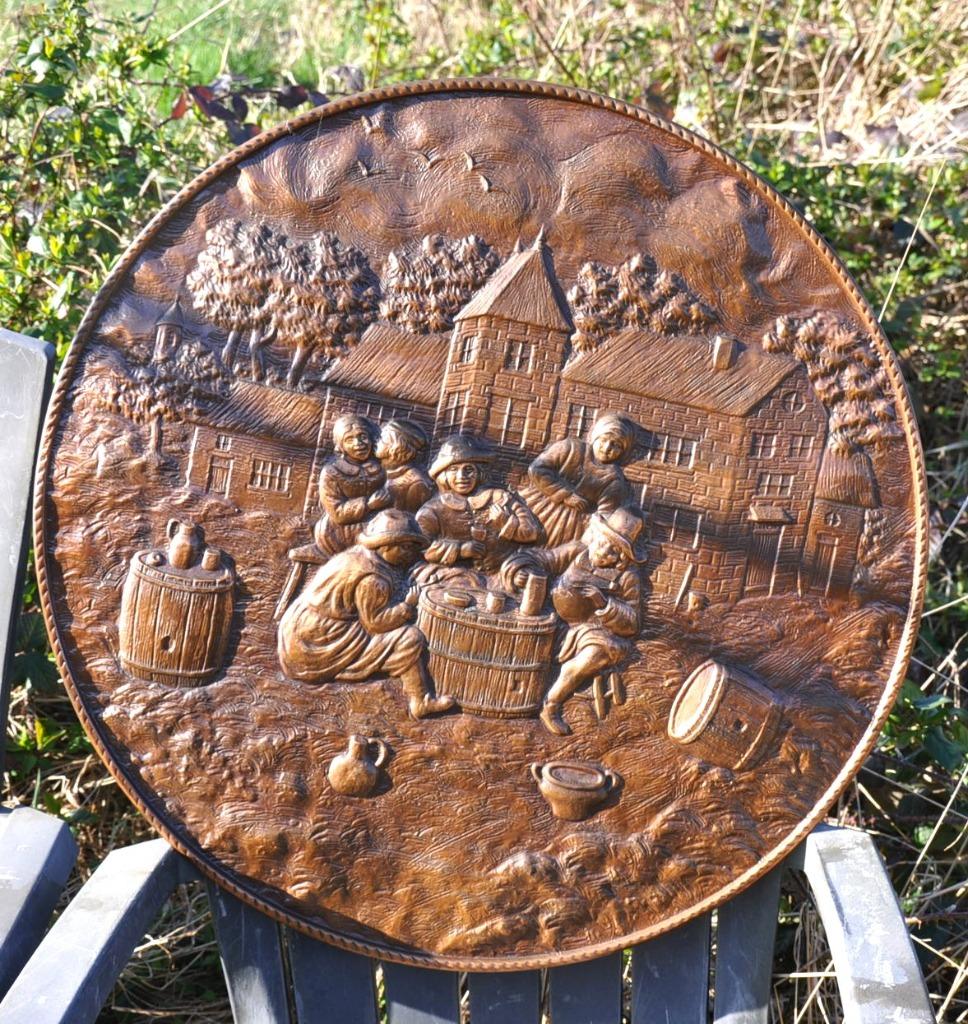 tres tres grand plat mural en cuivre decor taverne, Enlèvement ou Envoi, Cuivre