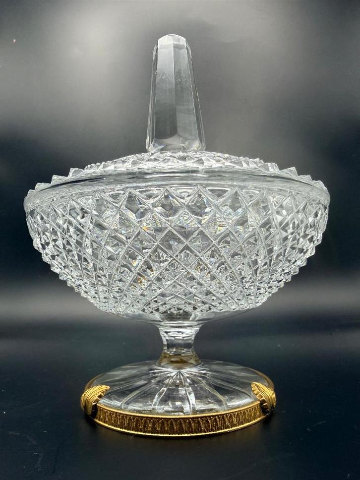 Val Saint Lambert - Kristallen Bonbonnière Vergulde Montuur, Antiek en Kunst, Antiek | Glaswerk en Kristal, Ophalen of Verzenden