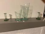 Glazen vazen met kandelaars in groen glas, Huis en Inrichting, Woonaccessoires | Vazen, Ophalen, Zo goed als nieuw, Groen, Glas