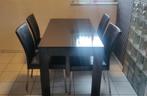 Hoogglans tafel zwart met 4 lederen stoelen in goede staat,, Maison & Meubles, Salles à manger complètes, Comme neuf, Enlèvement