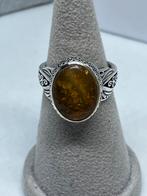 Zilveren ring met echte amber barnsteen maat 18,5, Bijoux, Sacs & Beauté, Bagues, Avec pierre précieuse, Argent, Femme, 17 à 18