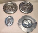 Set van 4 tinnen decoratieve platen, Antiek en Kunst, Antiek | Tin, Ophalen