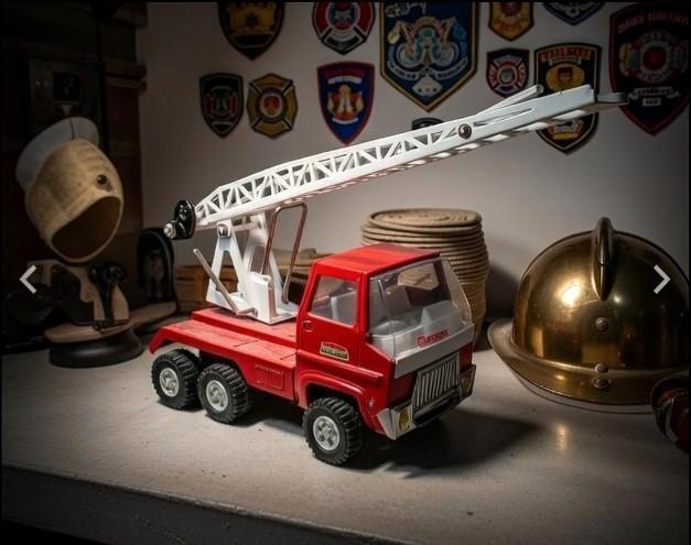 Vintage brandweerwagen. Speelgoed van plaatstaal., Antiek en Kunst, Antiek | Speelgoed, Ophalen of Verzenden