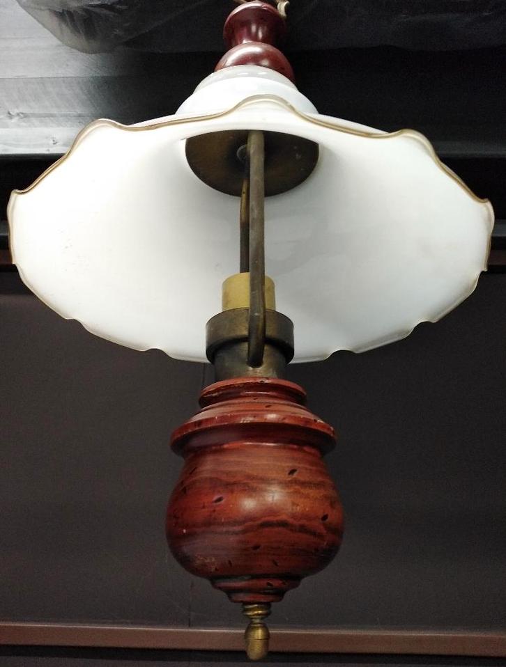 Lustre style rustique, Maison & Meubles, Lampes | Lustres, Utilisé, Verre, Bois, Métal, Enlèvement