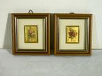 Twee miniatuur kadertjes met rozen op goudblad, Antiek en Kunst, Ophalen of Verzenden