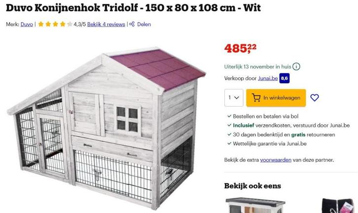 Konijnenhok met ren - 150 x 80 x 108 cm, Dieren en Toebehoren, Knaagdieren en Konijnen | Hokken en Kooien, Nieuw, Hok, 90 cm of meer