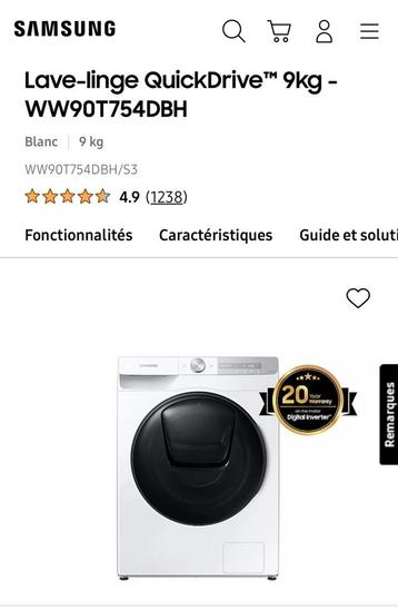 Samsung QuickDrive WW90T754DBH wasmachine — 9 kg beschikbaar voor biedingen