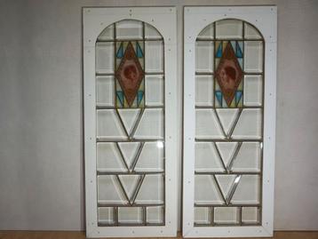Set van 2 Art Deco Glas in Lood ramen met vrouwen gezichten beschikbaar voor biedingen