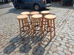 Vintage barkrukken 6 stuks, Ophalen, Met voetsteun, 60 tot 90 cm, Hout