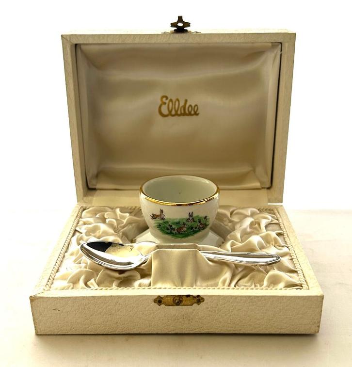 Limoges porselein vintage eierdop verzilverd lepel Elldee, Antiek en Kunst, Antiek | Porselein, Ophalen of Verzenden