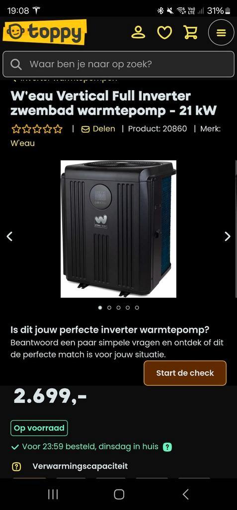 W'eau Vertical Full Inverter zwembad warmtepomp - 21 kW, Tuin en Terras, Zwembad-toebehoren, Nieuw, Ophalen of Verzenden