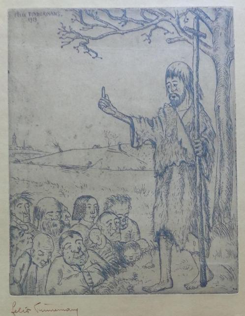 FELIX TIMMERMANS / JOHANNES / ZW-W ETS / 41x30cm / KADER SIG, Antiek en Kunst, Kunst | Litho's en Zeefdrukken, Ophalen of Verzenden