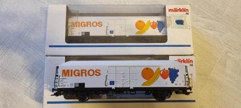 Marklin-4738- Lot de 2 wagons réfrigerant  "Migros" FS, Hobby en Vrije tijd, Modeltreinen | H0, Zo goed als nieuw, Wagon, Wisselstroom