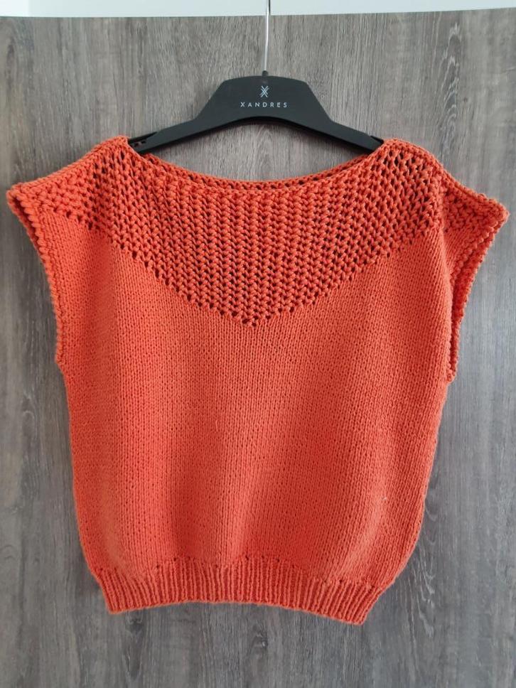 Handgebreide oranje top S/M, Kleding | Dames, Truien en Vesten, Zo goed als nieuw, Oranje, Ophalen of Verzenden