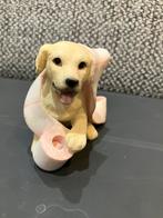 Decoratieve hond 7 cm in steen labrador met rol wc papier, Ophalen of Verzenden