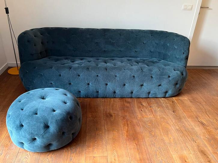 3-zit en poef, Huis en Inrichting, Zetels | Zetels, Gebruikt, Rechte bank, Driepersoons, 100 tot 125 cm, Stof, Ophalen