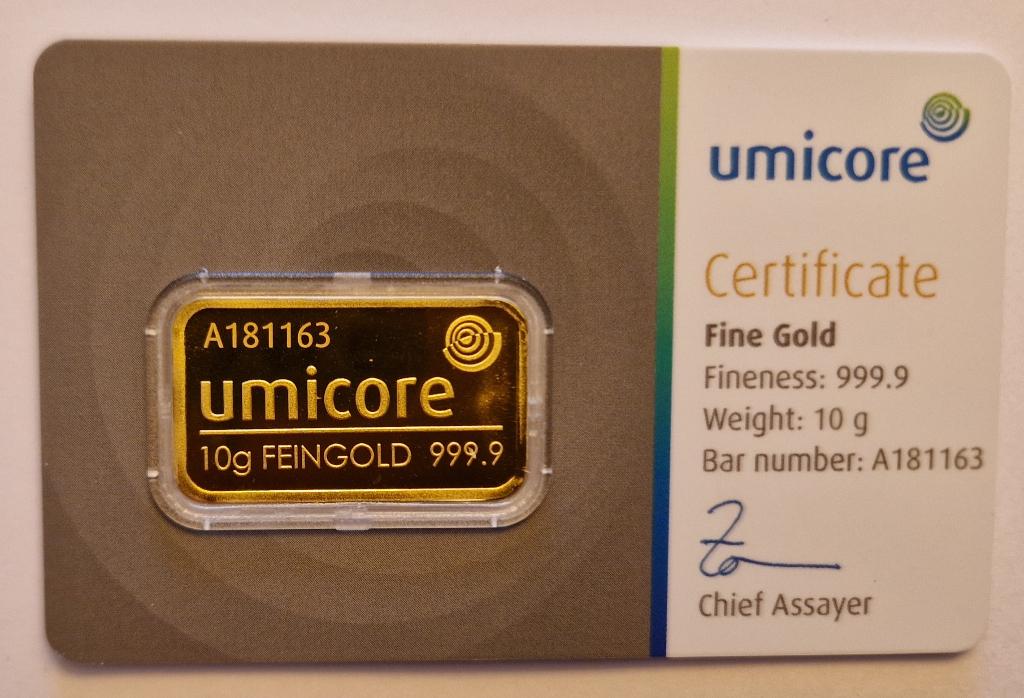 Umicore goudstaven 10 gr 🧈🧈🧈, Postzegels en Munten, Edelmetalen en Baren, Goud, Ophalen of Verzenden